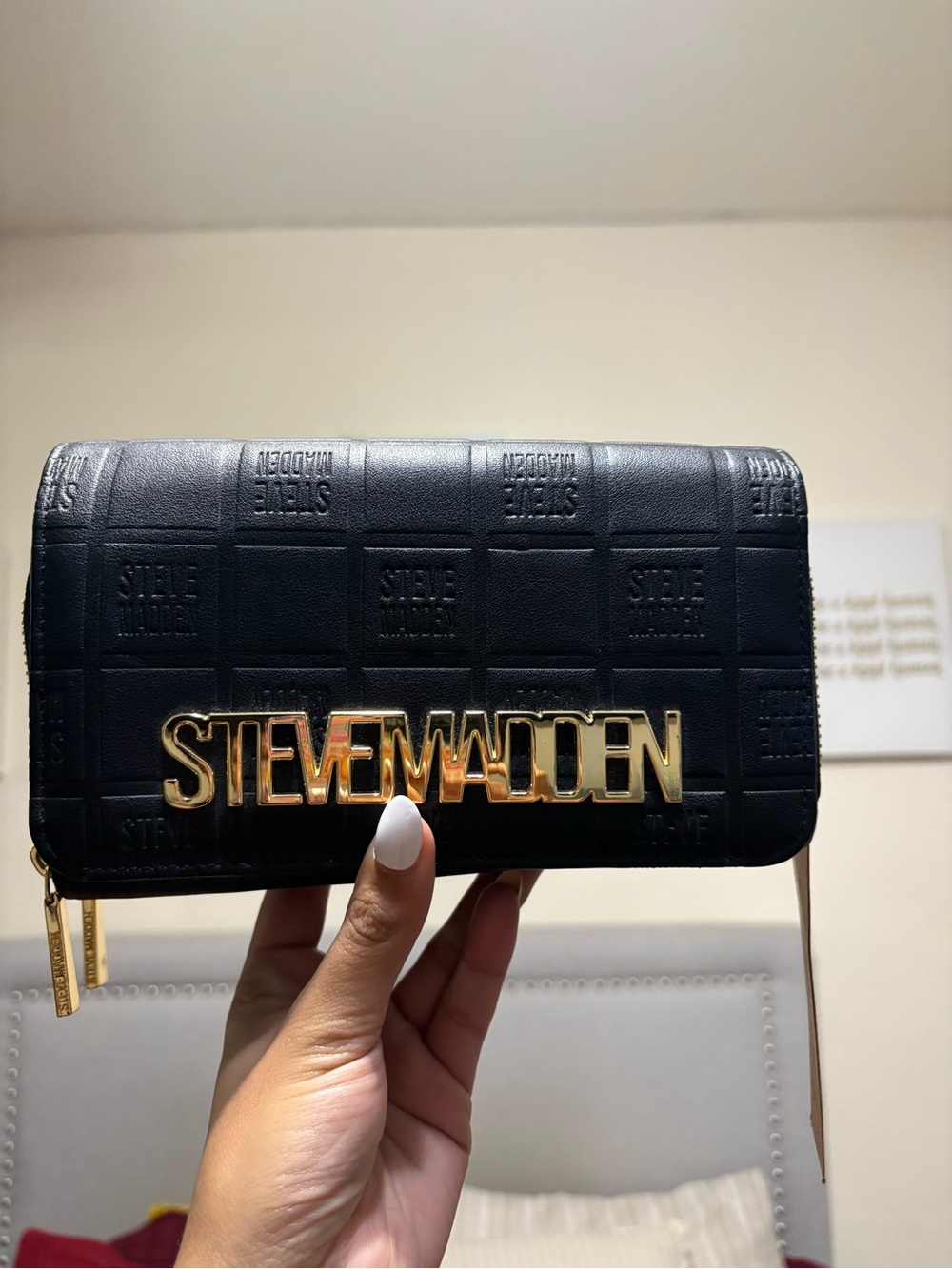 Steve Madden Black Quilted Wallet with Gold Logo Plate